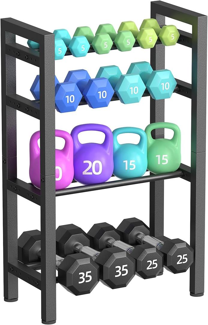 4 Tier Dumbbell Rack,Adjustable Weight Rack for Home Gym,Heavy Duty Weight Stand,800LBS Capacity Kettlebells Storage,Workout Equipment Organizer (Rack Only)