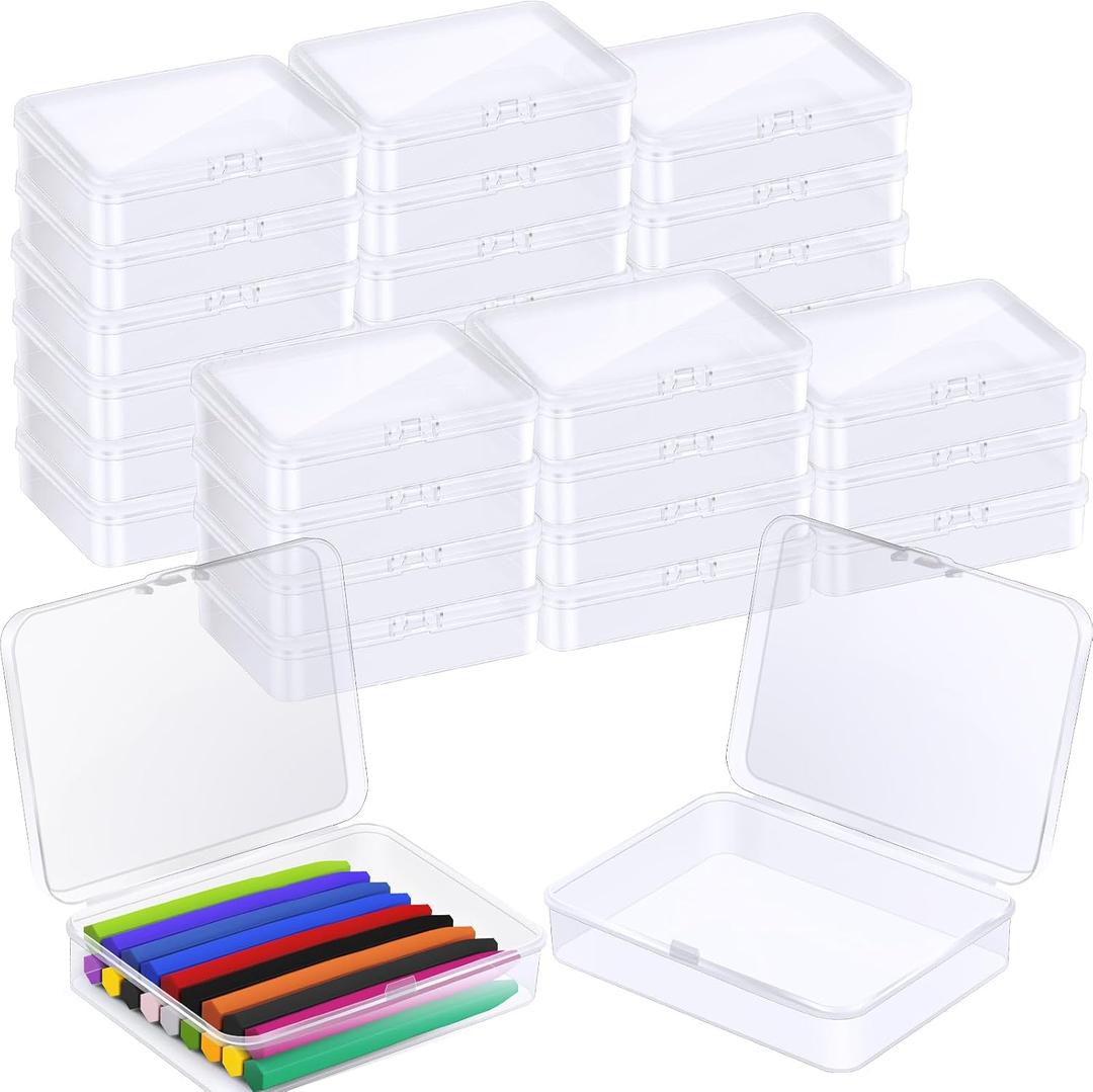 30 Pcs Plastic Crayon Box Holds 24 Crayon With Hinged Lid, Clear Crayon Organizer Holder Case Crayon Storage Containers for Art Crafts School Classroom Supplies (30)