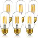 Dimmable Tubular led Bulb T45/T14, Warm White 2700k,60W Equivalent,Vintage Edison Style LED Filament Light Bulbs, E26 Medium Base 600LM, Pack of 6