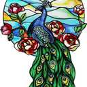Peacock Suncatcher Stained Glass, Peacock Art Glass Suncatcher Hanging, Bird Suncatcher for Patio/Mom/Window (Green)
