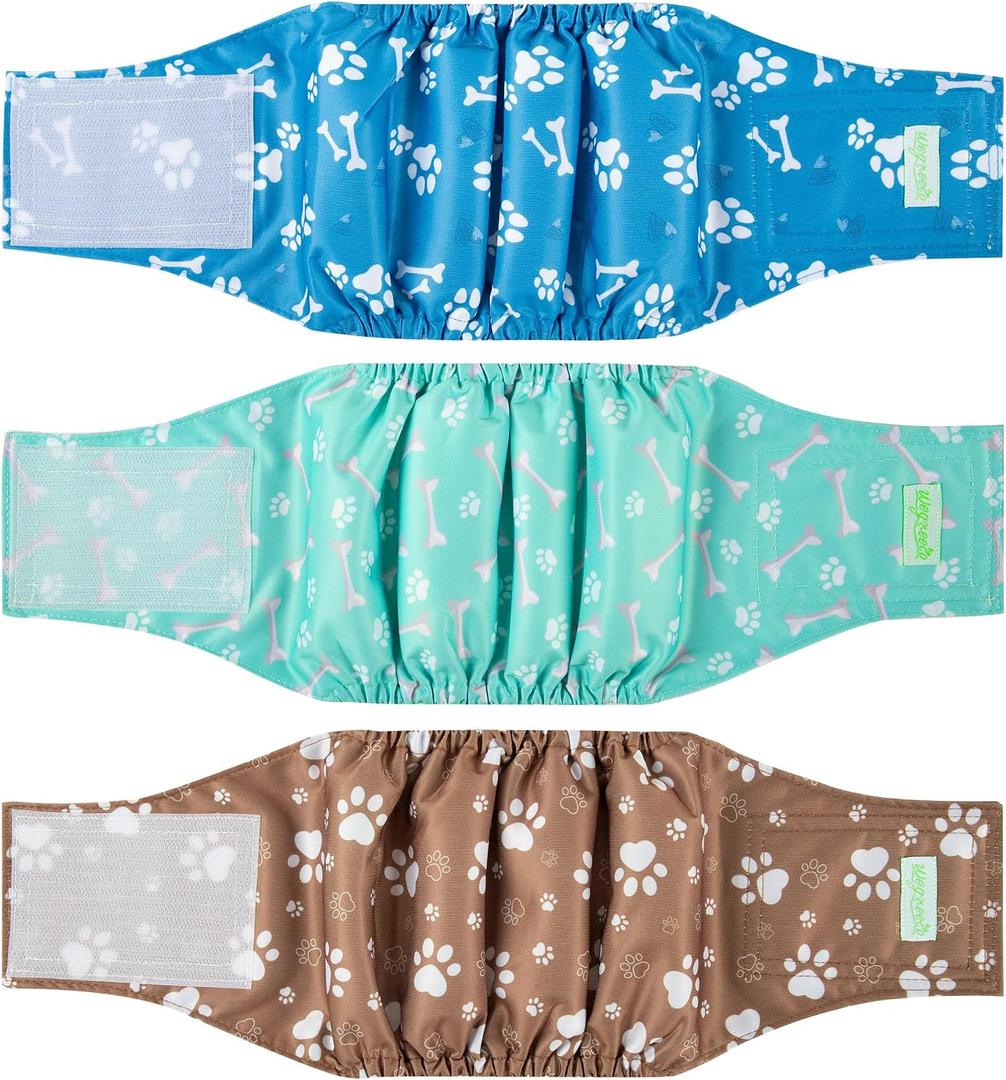 Wegreeco Washable Male Dog Belly Band - Pack of 3 - Washable Male Dog Belly Wrap, Medium Doggie Diapers for Doggy Puppy (Bone, Medium)