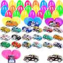24PCS Prefilled Easter Eggs with Pullback Cars and Planes Toys, Colourful Plastic Easter Eggs with Toys for Easter Egg Hunt, Easter Basket Filler Gift for Kids Boys and Girls, Easter Party Favor