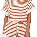 Tankaneo Womens 2 Piece Striped Shorts Set Ruffle Short Sleeve Tops Hight Waist Shorts Matching Sets Summer Vacation Outfits (L)