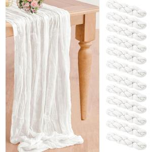 DREAMBOAT 12 Pack White Cheesecloth Table Runner 10ft Gauze Table Runner 35x120 Inch Boho Rustic Sheer Cheese Cloth Table Runner for Wedding Baby Bridal Shower Birthday Party Decorations