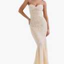meilun Elegant Mesh Wedding Guest Dress Flowy Ruffle Bodycon Maxi Dress Fishtail Long Formal Dress (M)