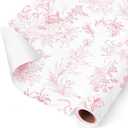 WERNNSAI Pink Flower Gift Wrapping Paper Roll - 1 Roll 17”x 33 ft Pink Vintage Floral Wrapping Paper Bridal Shower Wedding Wrap Supply Baby Shower Wrapping Paper for Girls Birthday