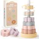 Joyreal Wooden Spinning Stacking Toys, Neutral Ring Stacker Montessori Toys for Toddlers 1-3, Christmas Birthday Gifts for Boys Girls