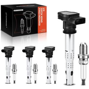 A-Premium Set of 4 Ignition Coil Pack and Iridium Spark Plugs Compatible with Audi A3 2004-2013, A4 2005-2016 & Volkswagen Jetta 2005-2015, Tiguan 2009-2017 & More, 2.0L 2.5L