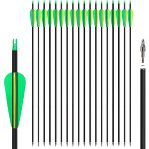30" 18Pcs Archery Carbon Arrows Practice Hunting Arrow with Removable Tips Shaft Spine 500 for Both Compound Bow and Recurve Bows