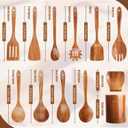 Wooden Spoons for Cooking, 12PCS Teak Wooden Kitchen Utensil Set with Spoon Rest - Smooth Finish, Non-Stick, Comfortable Grip, Heat Resistant Cooking Utensils Set