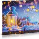 Synovana Christmas LED Lighted Canvas Wall Art  16" x 12" Light Up Xmas Holiday Pictures Decoration Wall Art Prints for Living Dining Room Decor - Merry Christmas and Happy New Year