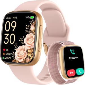 Smart Watch for Women, Answer/Make Call, 1.85" AMOLED Always-On Display Screen Smartwatch for iPhone & Android, 3ATM Waterproof Fitness Tracker with Heart Rate/Sleep/SpO2 Monitor, 100+ Sport Modes, Pink, 1.85
