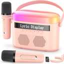Karaoke Machine for Kids & Adults with Lyrics Display Screen Portable Bluetooth 5.3 Karaoke Speaker with High Power Dual Speakers with Timer White Noise & Night Light Home & Outdoor Party (Pink)