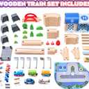 102Pcs Wooden Train Set for Toddlers, Wooden Train Track - Expandable and Changeable, Safe Educational Train Toys Gift for Boys & Girls Kids Ages 3-5 4-8, Compatible with All Major Brands