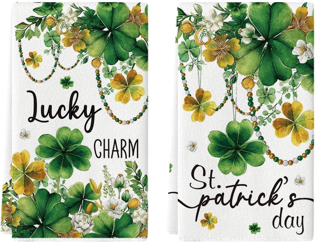 Artoid Mode Necklace Clover Shamrock St.Patrick's Day Kitchen Dish Towels, 18x26 Inch Farmhouse Holiday Spring Decoration Cleaning Set of 2