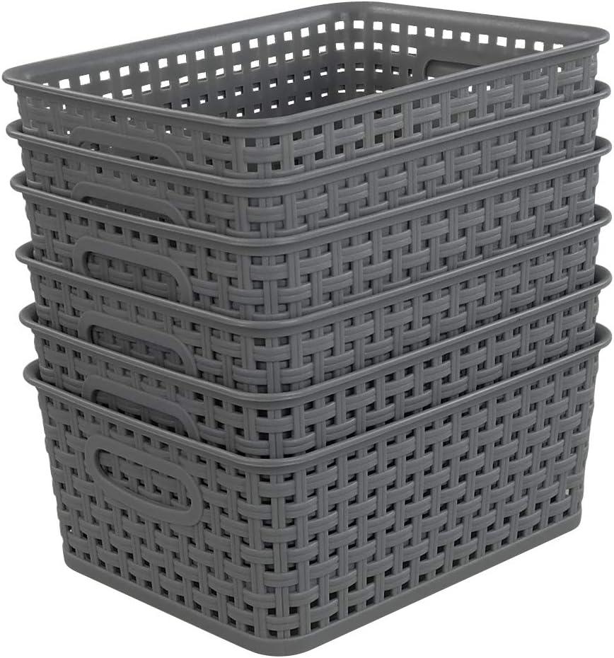 Pekky Grey Plastic Storage Baskets, Classroom Organization Baskets, 6 Packs