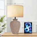 Ceramic Farmhouse Table Lamp for Living Room and Bedroom - Modern Earth Yellow Pottery Beside Lamps for Small Nightstand and Large Side Table - Rustic Round Stone Lighting Single with Beige Shade