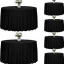 Fixwal 120 Inch Black Round Tablecloth, 6 Pack Round Table Cloth Polyester Fabric Washable Table Covers for Wedding, Party, Banquet, Dining, Birthday Events