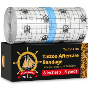 AZEN Tattoo Aftercare Bandage, 6"x 8 Yard, Waterproof Second Skin Cover up Tape, Healing Wrap, Tattoo Supplies