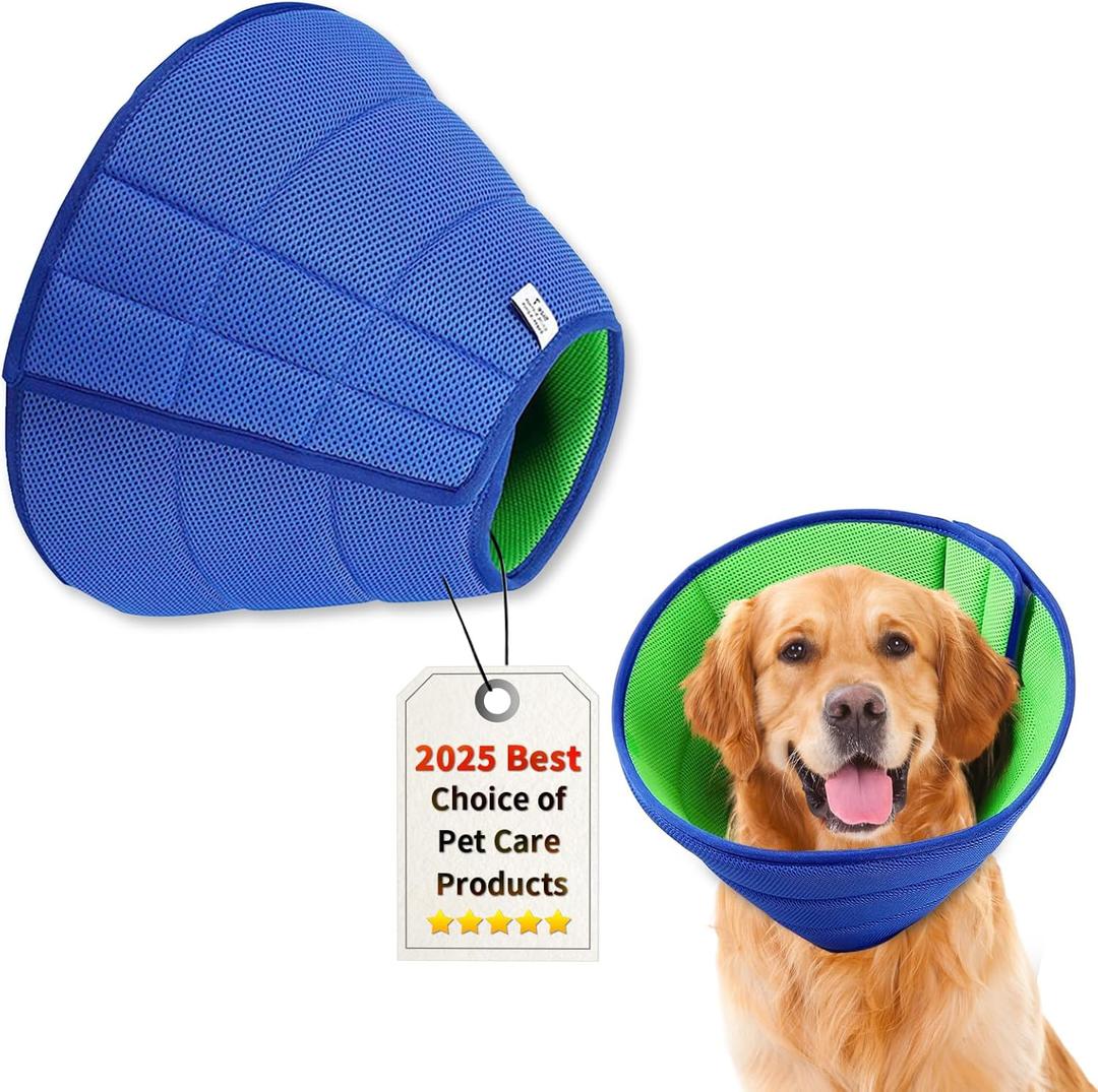 Soft Dog Cone for Dogs After Surgery, Breathable Pet Recovery Collar with Double-Layer Design (Green-Blue, L+) (L+Fit 49-110 lb))