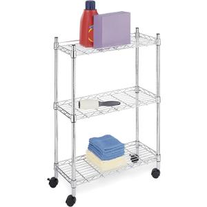 Whitmor 3 Tier Shelving Unit with Wheels, Adjustable Heavy Duty Metal Storage Shelves, 400 lbs Capacity per Shelf, 1200 lbs Total for Home, Garage, Workshop, 23" L x 9" W x 32" H, Chrome