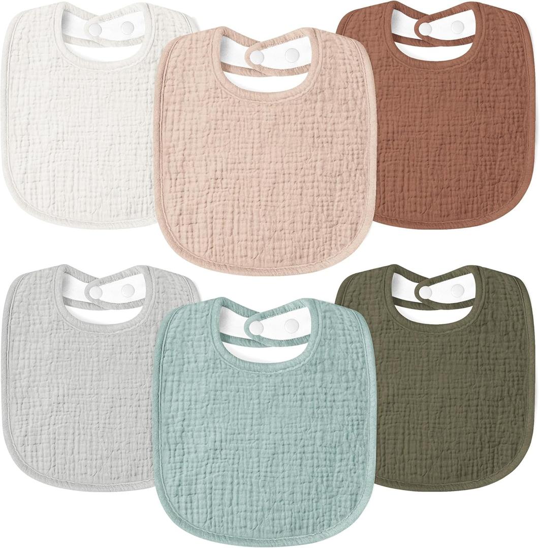 Susurration Muslin Baby Drool Bibs 6Pack Soft Square Adjustable Baby Bandana Bibs for Unisex Girls & Boys (Greenbrown)