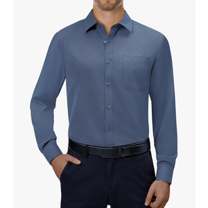 Alimens & Gentle Mens Dress Shirts 4-Way Stretch Long Sleeve Collared Casual Solid Wedding Dating Button Down Shirt, Dusty Blue, 3XL