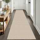 EARTHALL Woven Runner Rug 2x8 Ft Washable Runners for Hallways Cotton Non Slip Rubber Backed Kitchen Runner Braided Indoor Floor Carpet for Entryway, Hallway, Kitchen, Bedroom, Beige/Khaki