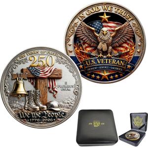 USA 250th Anniversary Challenge Coins Commemorative Coin, American Eagle Patriotic Design, America Merchandise 250 Collectible 250 Anniversary Coin (WW)