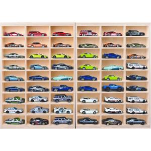 1:64 Model Car Wooden Display Case,54 Space,Storage Display Shelf,for 1/64 Scale Toy Cars,Wall Mount ,Model car Display Organizer,Collapsible Toy Car Storage(Only case)