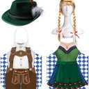 4 Pcs Oktoberfest Costume Couple Cooking Aprons German Hats Blond Wig Oktoberfest Dress (Green, Brown)