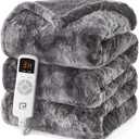 EHEYCIGA Electric Heated Throw Blanket Twin Size Faux Fur, 10 Hours Auto Shut Off 9 Heating Levels Heating Blanket for Kids, Soft Warm Heated Blanket Fast Heating Grey, Faux Fur & Sherpa
