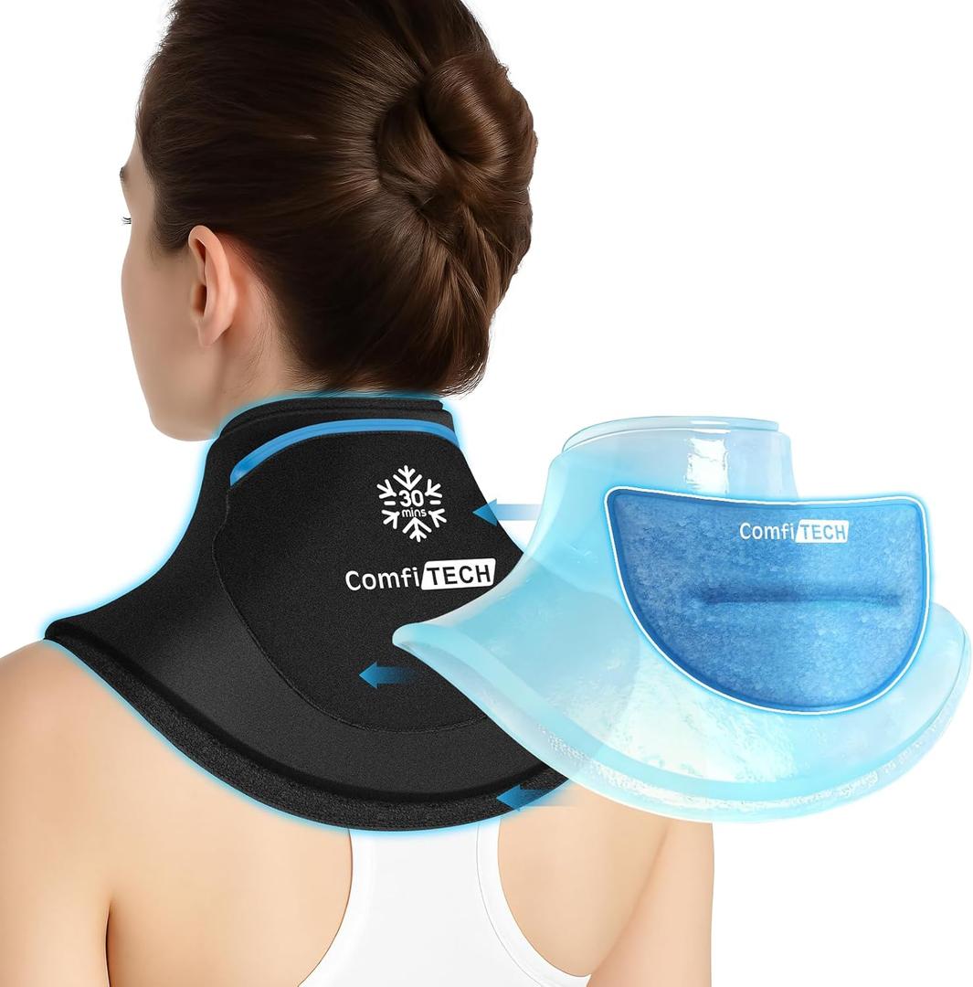 ComfiTECH Dual-Gel Neck Ice Pack Wrap with Extended 30-Minute Cooling, Detachable Cold Pack & Flexible Gel Cervical Ice Wrap for Swelling, Sprains, Office Stiff Neck, Post-Workout Recovery, Medium
