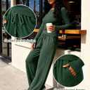 Women's 2 Piece Sweatshirt Sets Long Sleeve Scoop Neck Crop Top Wide Leg Tracksuits Casual Lounge Set (Green, M)