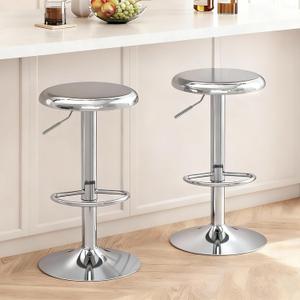 CAROLMADE Bar Stools Set of 2, Adjustable Metal Bar stools Swivel Counter Height Stool Backless Barstools for Kitchen Island Pub, Chrome, 31.1"H x 13.8"W x 13.8"L
