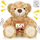 Leyndo Bear with Voice Recording Remembrance Stuffed Animal with Picture Recordable Messages Memorial for Valentine Day Bulk Shower Birthday Gift, Recording Gifts(14 Inch,Brown)