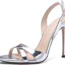 Women's High Heel Sandals Pointed Open Toe Stiletto Ankle Strap Evening Dress Shoes Cross Strap Wedding Party Slingback Prom Sexy Pumps Strappy Dressy Heeled(Silver, US Size 6)