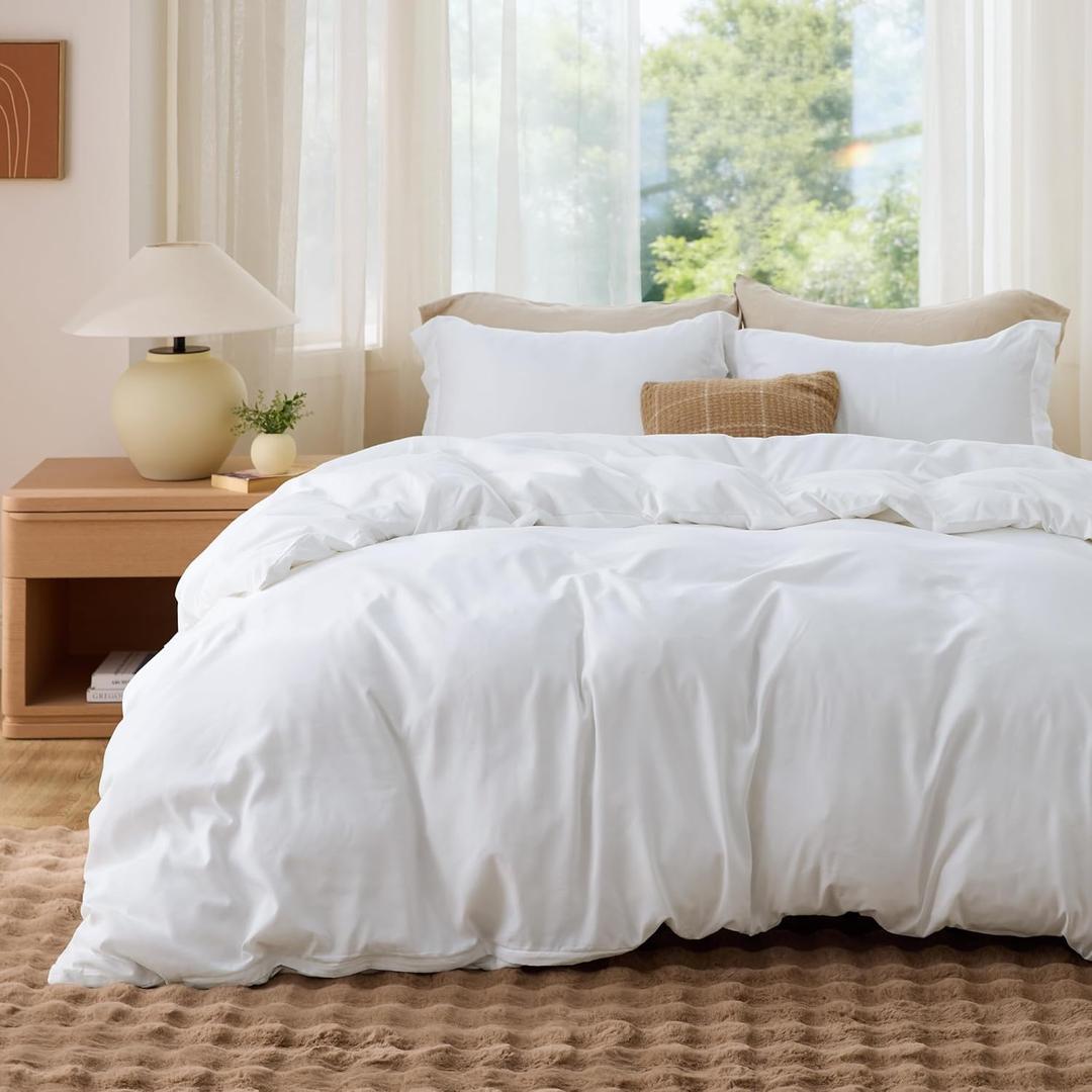 Bedsure White Duvet Cover Queen Size - Soft Double Brushed Bedding Set for Kids & Adults, Zipper Closure, 3 Pieces, Includes 1 Duvet Cover (90"x90") & 2 Pillow Shams, NO Comforter