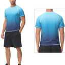 Satankud Rash Guard for Men UPF 50+ Swim Shirt Short Sleeve Sun Shirts Beach Swimwear Fishing Hiking Workout Tee (Blue Gradient,Medium)