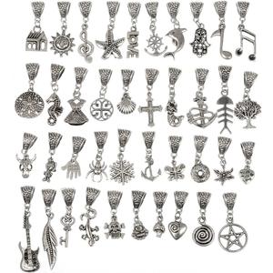 RUBYCA Tibetan Silver Color Connectors Bails Beads with Pendant fit Charm Bracelet Mix Styles (120 PCS)