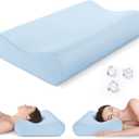 AM AEROMAX 32" King Size Contour Memory Foam Pillow, Cervical Pillow for Neck Pain Relief, Neck Orthopedic Sleeping Pillows for Side, Back and Stomach Sleepers (Blue - Firm)