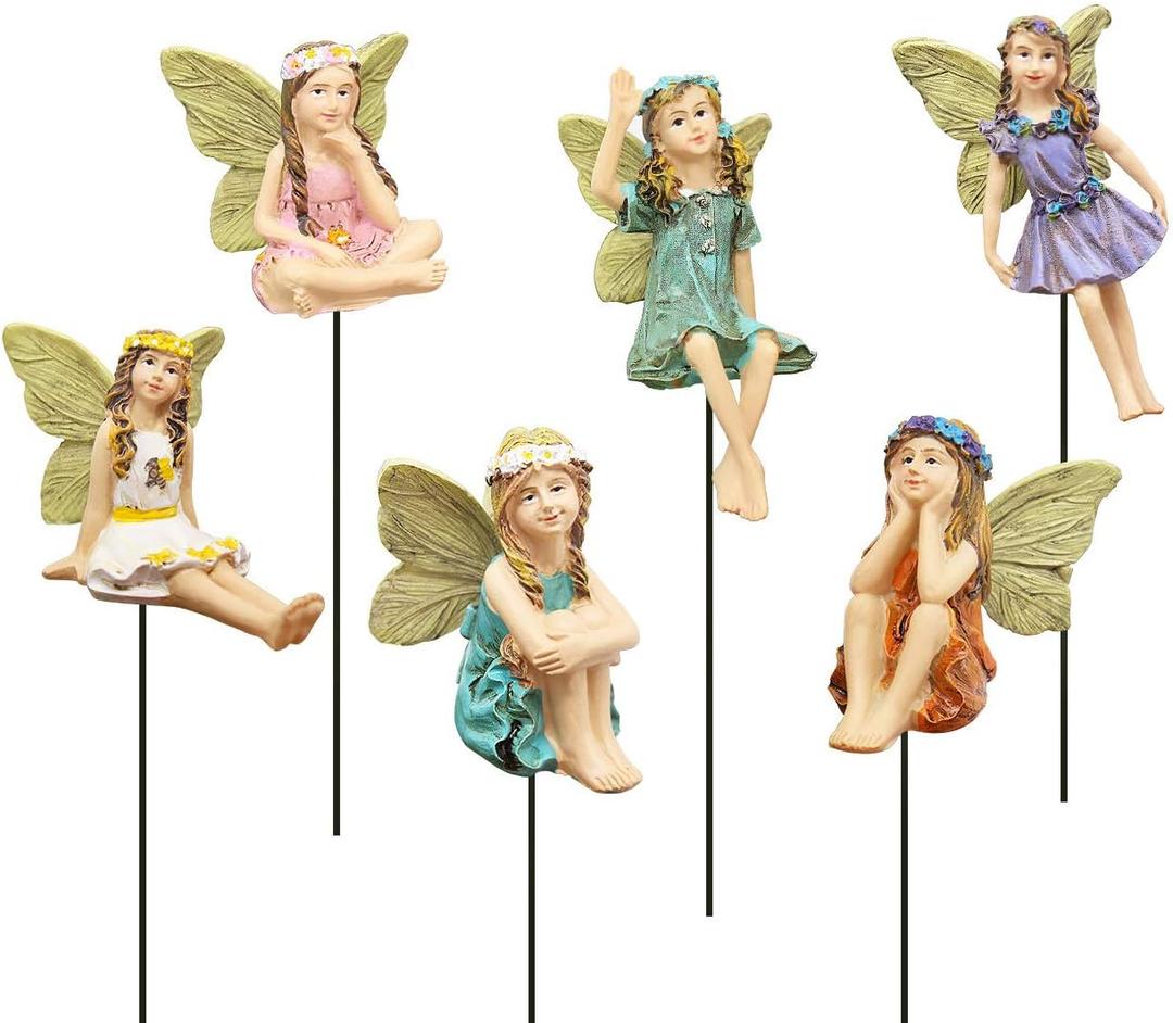 Fairy Garden Vintage Resin Fairy Figurines for Outdoor Garden Yard Lawn Supplies Home Decor Set of 6 (Green)