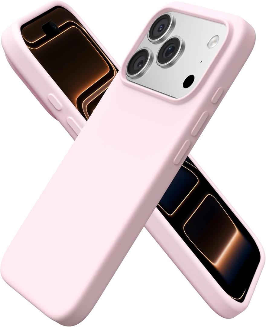 ORNARTO Compatible with iPhone 17 Pro Case 6.3", Slim Liquid Silicone 4 Layers Full Covered Soft Gel Rubber Shockproof Cover, Protective Phone Case for iPhone 17 Pro-Chalk Pink