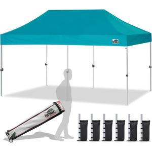 Eurmax USA 10x20ft Pop Up Canopy, Commercial Instant Tent for Outdoor Events, Patented No-Tip Rolling Storage Bag with 6 Sandbags,UV & Water Resistant,Heavy Duty Portable Shelter Gazebo,Turquoise