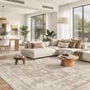 Madane 8x10 Area Rugs for Living Room, Machine Washable Vintage Rug with Non-Slip Backing, Soft Floral Print Large Throw Rugs, Thin Carpet for Bedroom Dining Room Farmhouse (8 x 10, Brown/Sand)