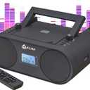 KLIM Boombox B4 CD Player Portable Audio System - New - AM/FM Radio with CD Player MP3 Bluetooth AUX USB - Wired & Wireless Mode Rechargeable Battery - Remote Control Autosleep Digital EQ