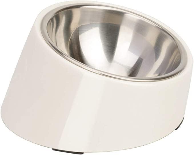 SuperDesign Mess Free 15 Slanted Bowl for Dogs and Cats, Tilted Angle Bulldog Bowl Dog Feeder, Non-Skid & Non-Spill, Easier to Reach Food S/0.5 Cup White