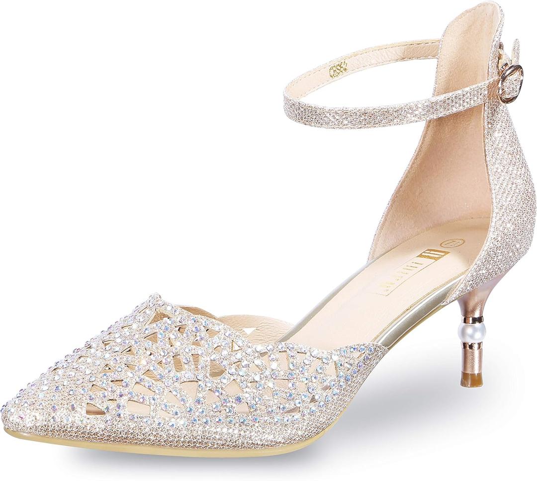 IDIFU Women's IN2 Candice Wedding Rhinestones Sequins Low Kitten Heels Pumps Dress Evening Shoes for Women Bridal Bride 8