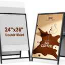 24x36 Inches A-Frame Sidewalk Sign, Portable Double-Sided Slide-in Sidewalk Sign Stand, Metal Sandwich Board including 2 Anti-Glare Covers & Corrugated Boards, Poster Holder, Display Stand for Business Outdoor