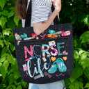 84hoods Large Waterproof Tote Bag with Pockets and Zipper for Work. Gift for Nurse. Shoulder Bag for Women.